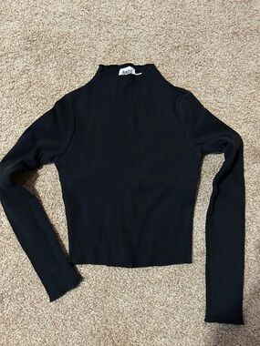 Princess Polly Black Ribbed Mock Neck Long Sleeve Top - Sleek Fit